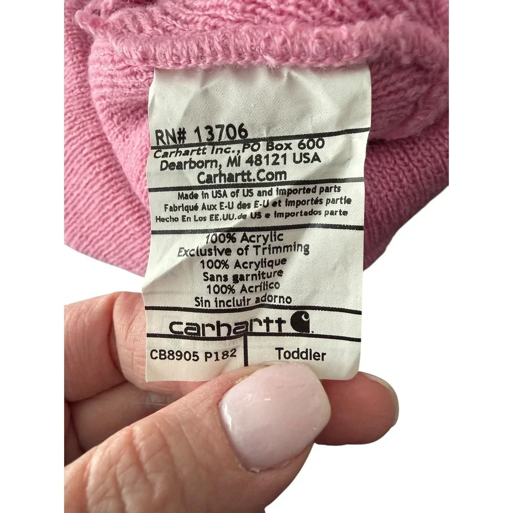 Carhartt Toddler Pink Acrylic Rib-Knit Beanie Hat CB8905 P182‎ Made in USA